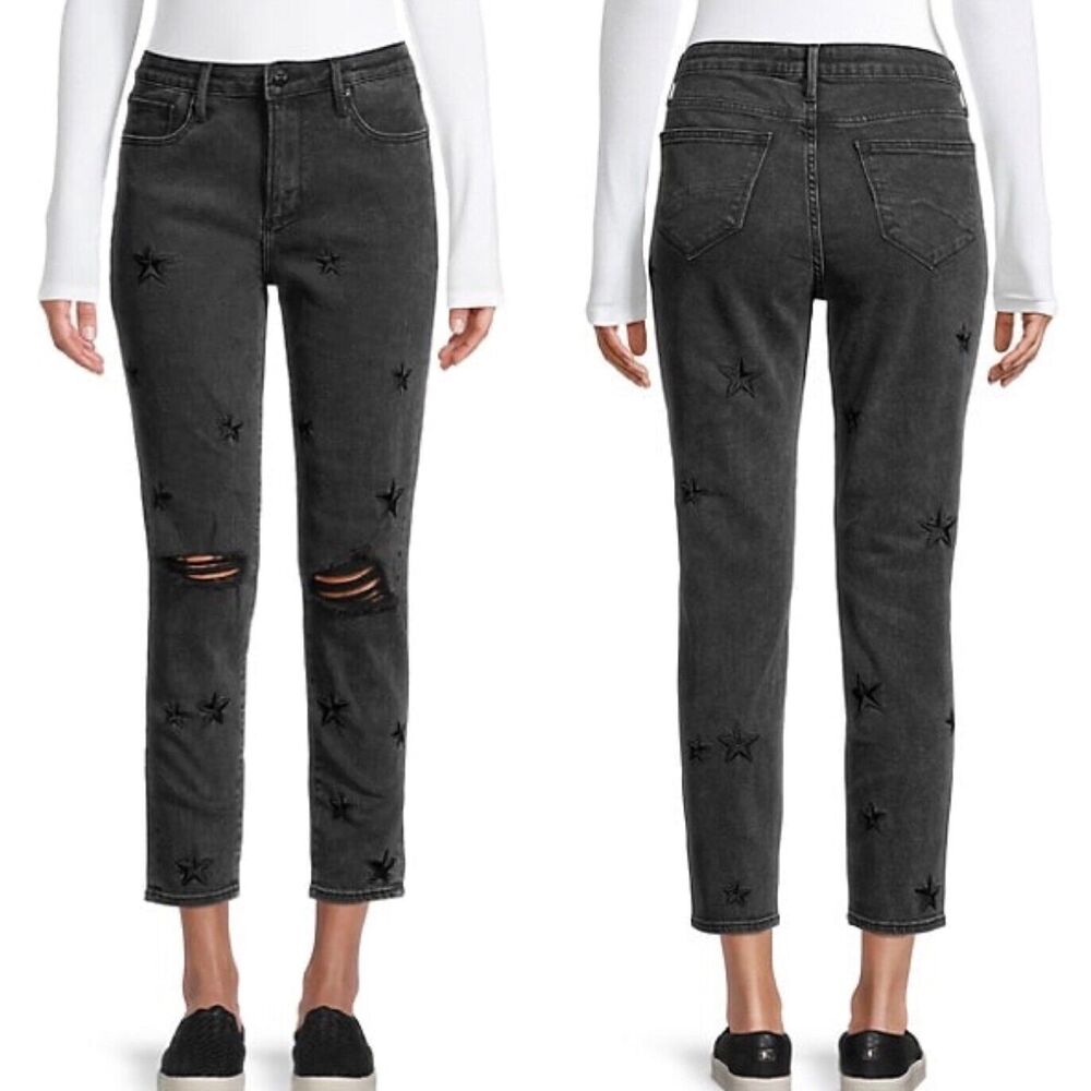 Free People Driftwood Gizelle Jeans In Black Star Destructed Embroidered
